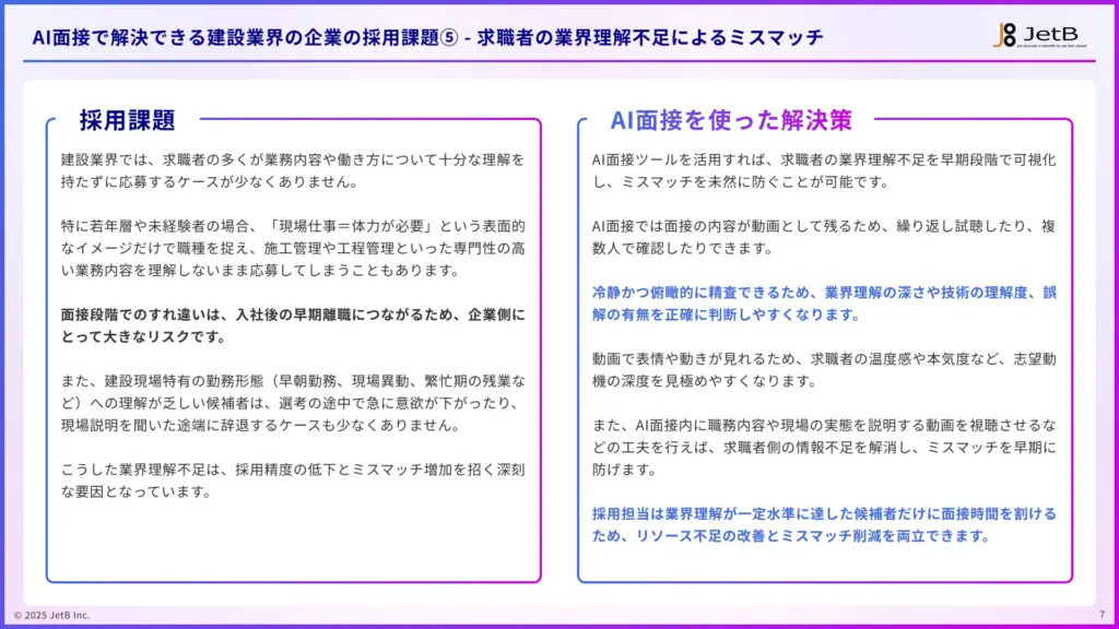 建設業界の企業がAI面接で解決できる採用課題 - 業種別『Our AI面接』活用ガイドのサンプル2