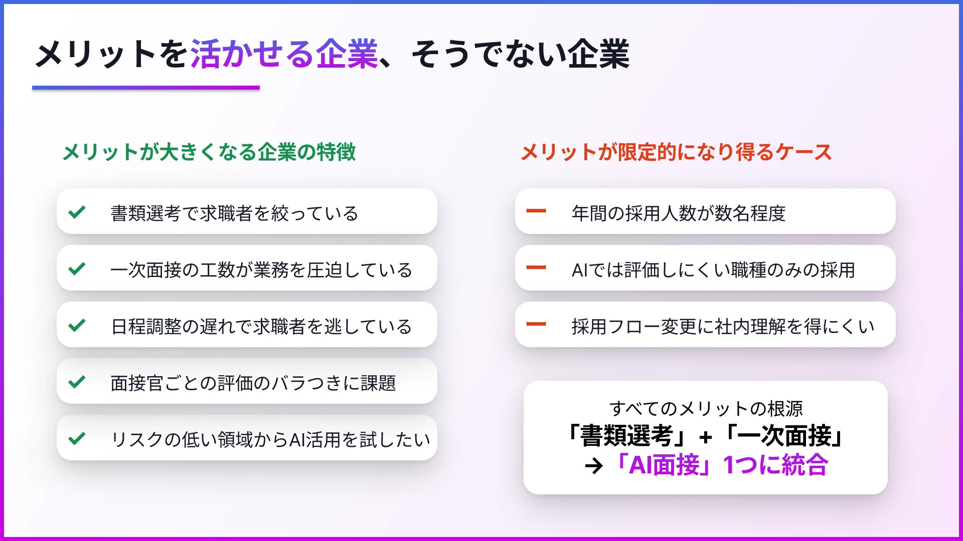 『Our AI面接』のメリットを活かせる企業、そうでない企業